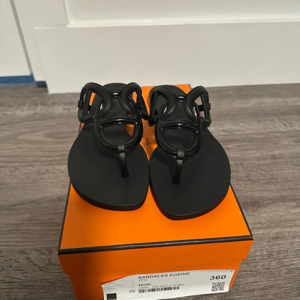 BNIB Authentic Hermes Egerie Black Sandals 36 - Picture 6 of 6